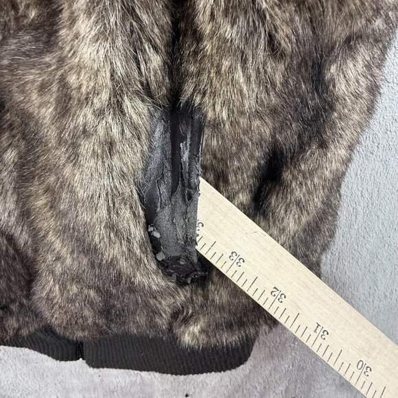 Op Ocean Pacific Faux Fur Vest Womens XL Dark Brown Hooded Bomber Full Zip Y2K - Picture 6 of 12